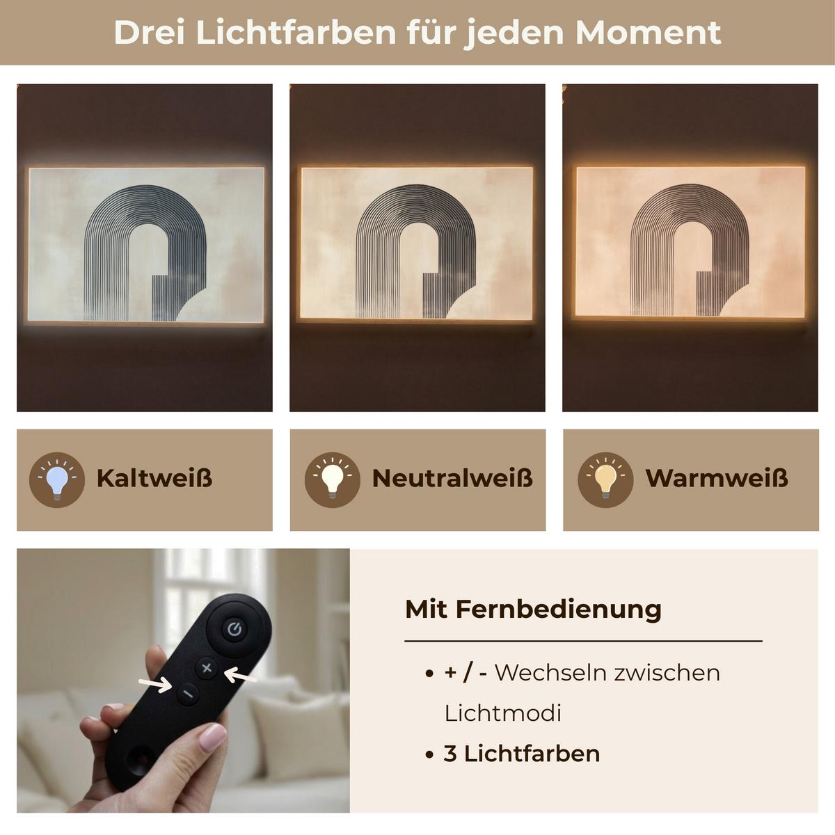 WANDLEUCHTE MIT AKKU Schleife - Streifen - Minimalistisch - Schwarz 90x60 cm - Beige, Holzwerkstoff (90/60/8cm) - OnlyWow