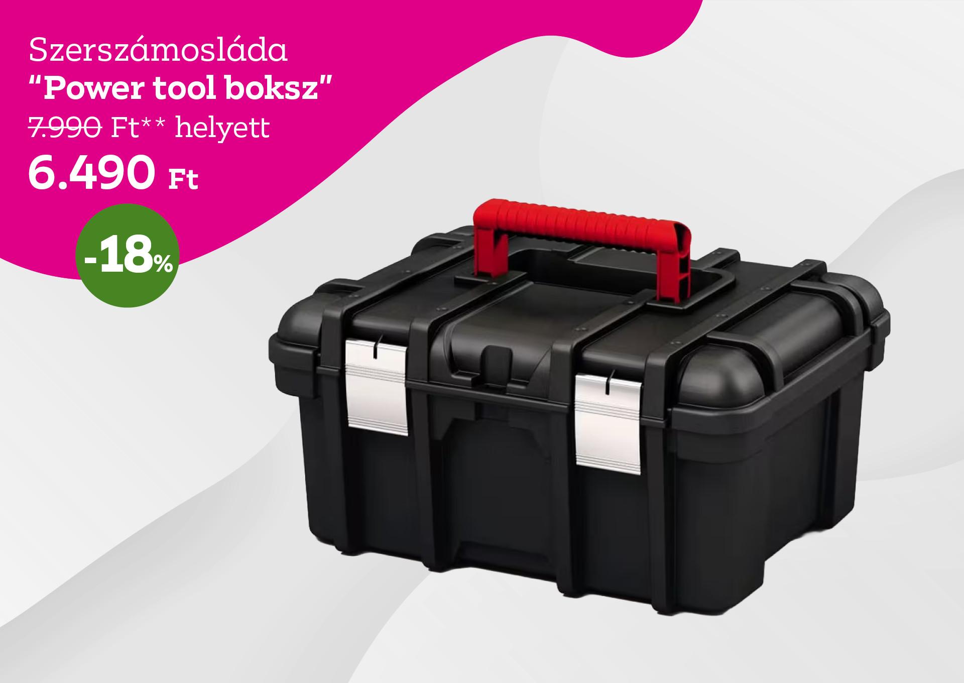 Szerszámosláda POWER TOOL BOKSZ 7990 Forint helyett 6490 Forint, kedvezmény mértéke 18%