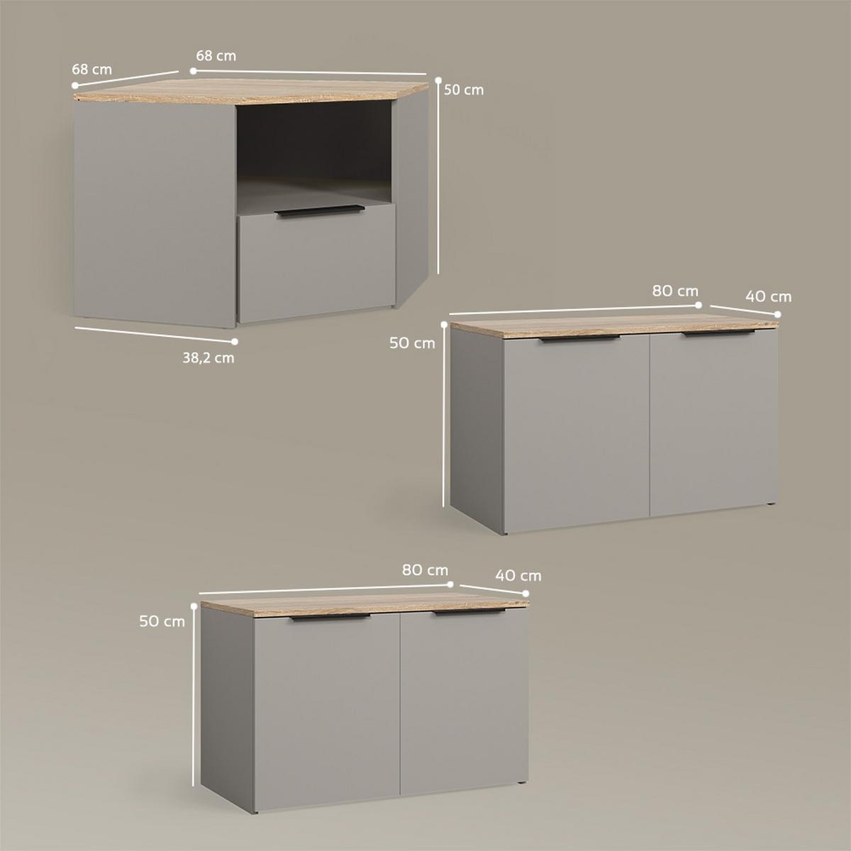 WOHNWAND Piave Greige 3 Teile - Greige, Holzwerkstoff (68/50/68cm) - Livinity®