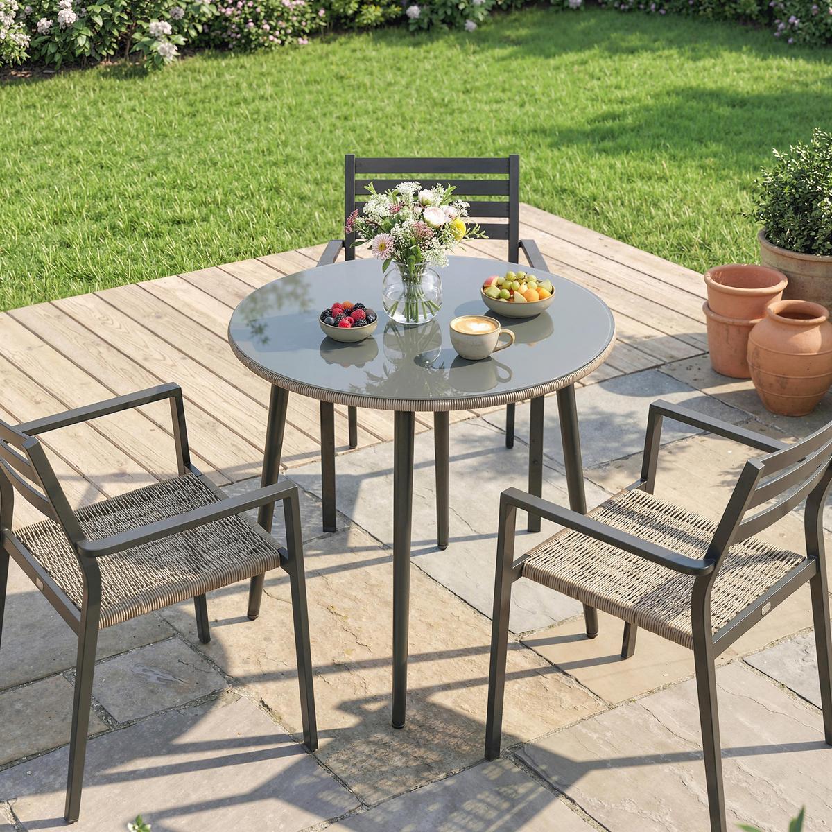 GARTENTISCH Stahl gehärtetes Glas Grau - Grau, Metall (80/80/74cm) - Outsunny