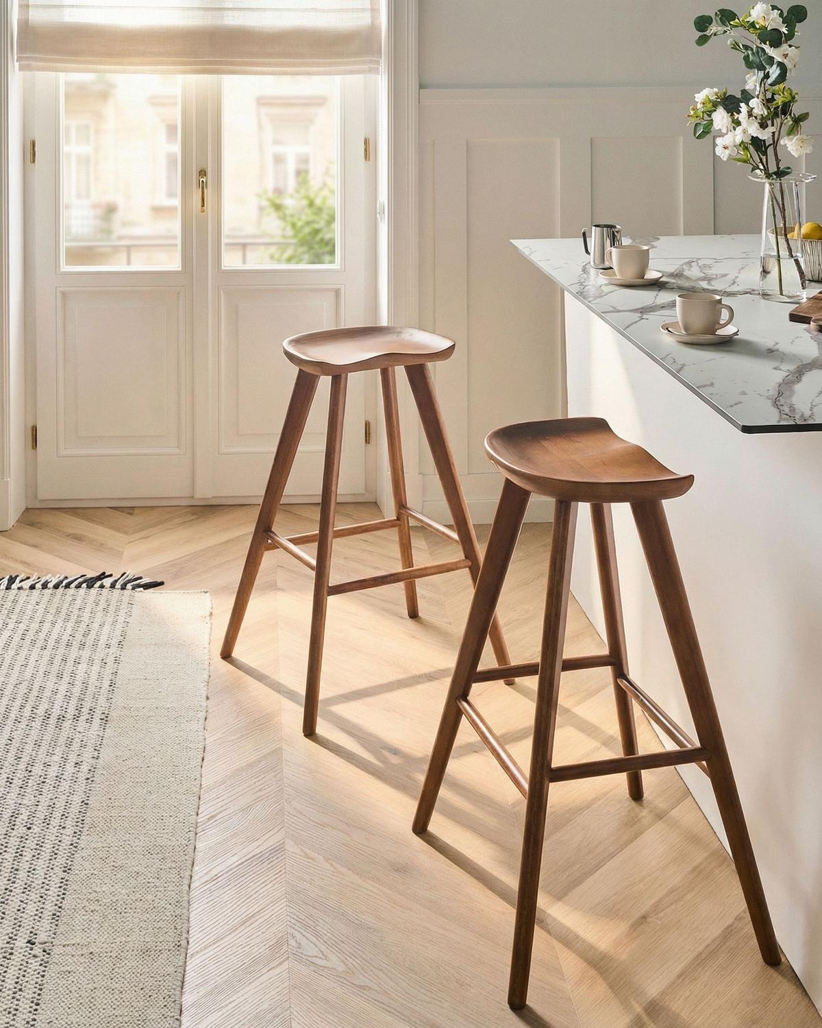 BARHOCKER 2er-Set BraunCando - Braun, Holz (52/74/45cm) - Beliani