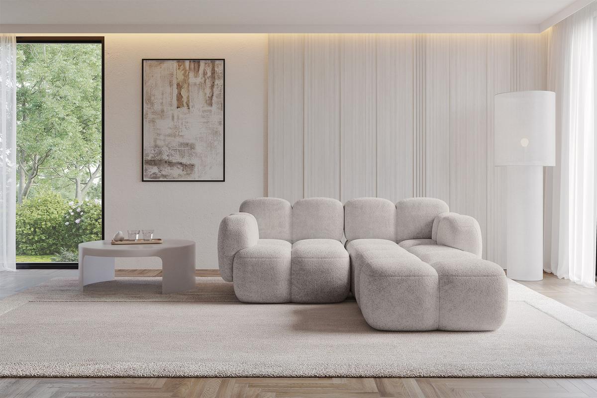 ECKSOFA modulares Sofa Rechts Miko-L1 214x205x75 Hellgrau Velours - Hellgrau/Schwarz, Holzwerkstoff/Kunststoff (214/205cm) - ALTDECOR