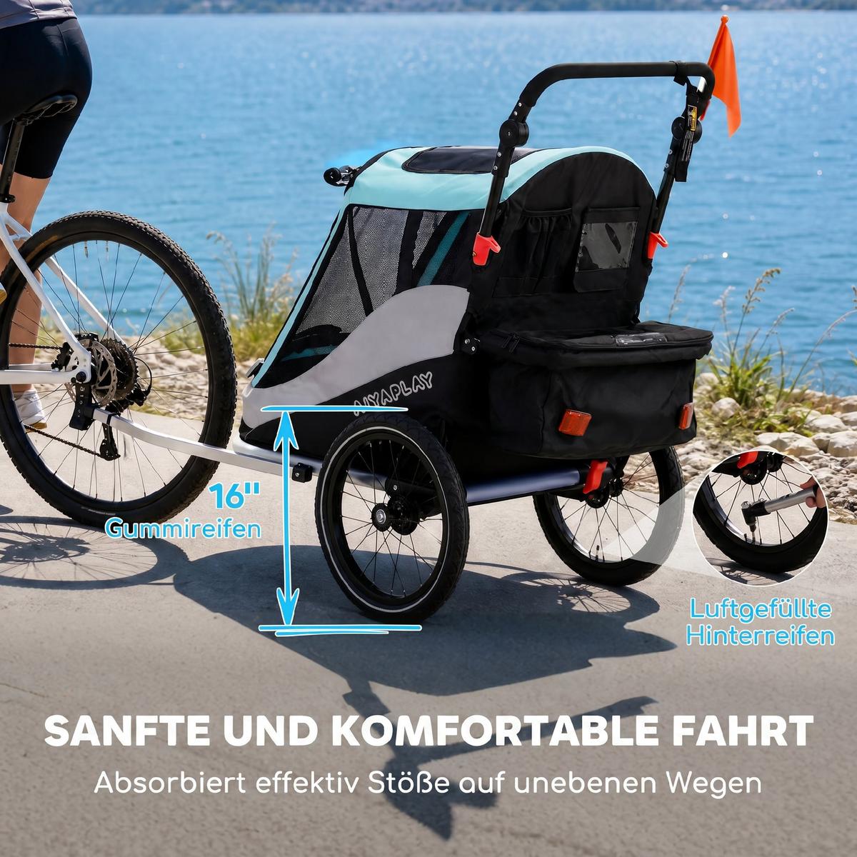 KINDER-FAHRRADANHÄNGER Stahl Aluminium Hellblau - Hellblau, Metall (65/98/155cm) - AIYAPLAY