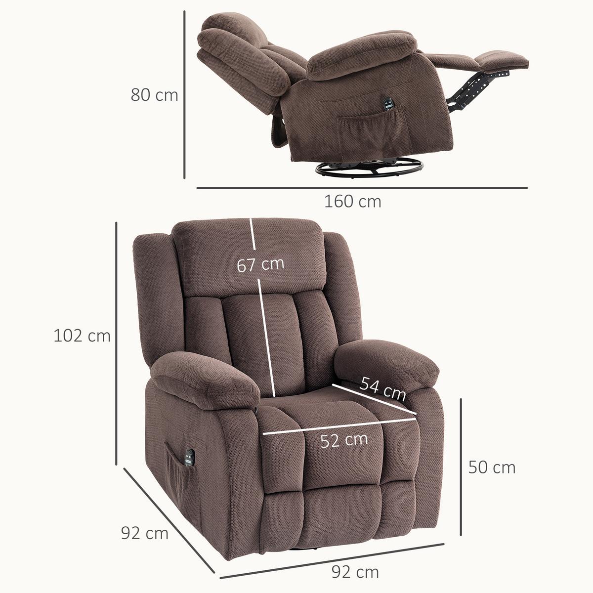MASSAGESESSEL mit Liegefunktion Vibrationsmassage Braun - Braun, Textil (92/102/92cm) - HOMCOM
