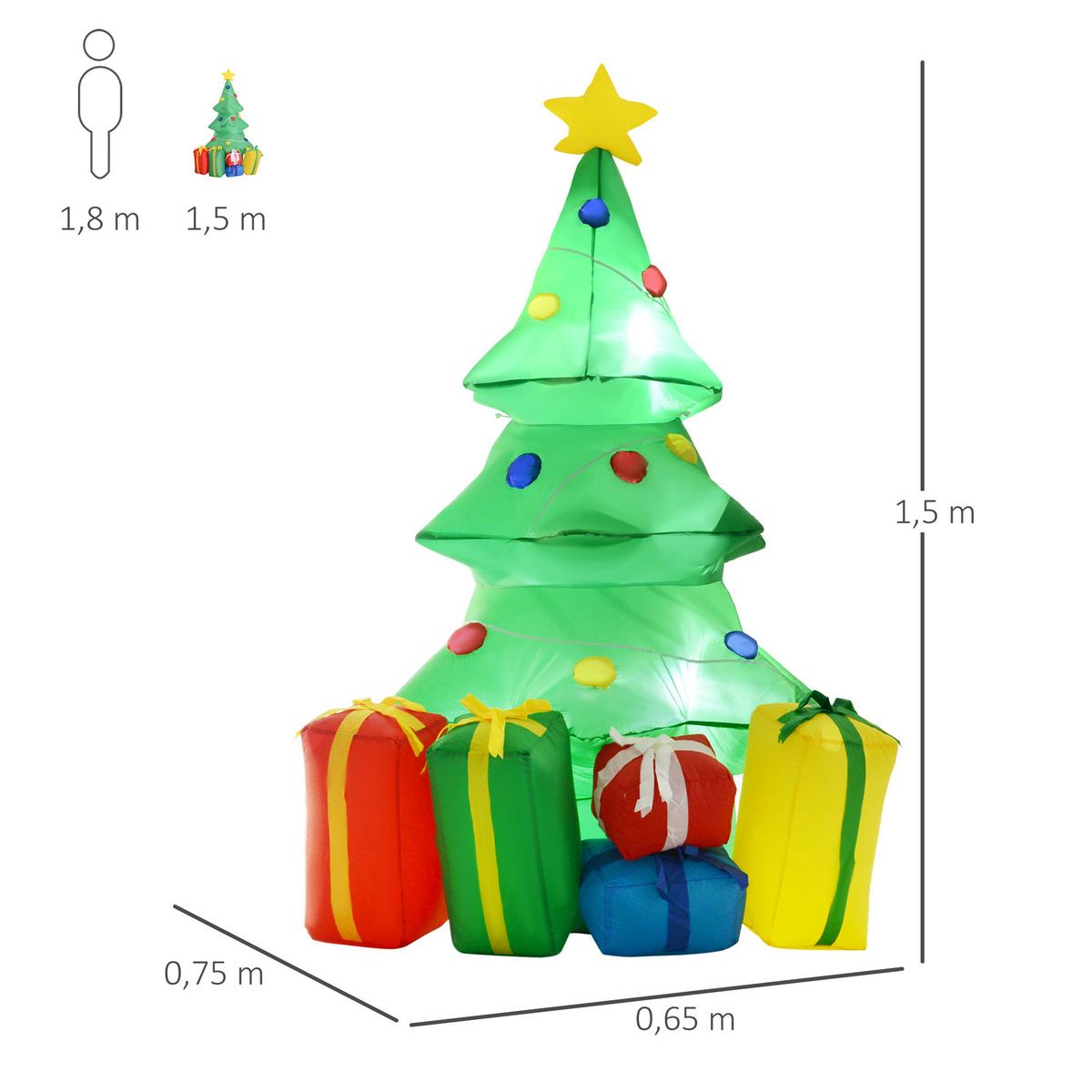 WEIHNACHTSDEKORATION aufblasbar mit LED-Licht, 150 cm Wasserdicht - Multicolor, Textil (65/150/75cm) - HOMCOM