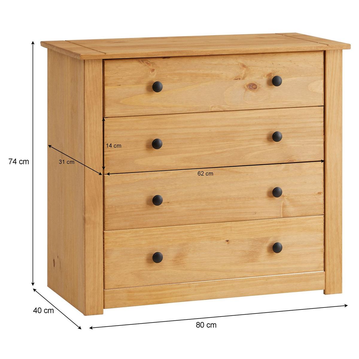 KOMMODE CANCUN gebeizt/gewachst - Kieferfarben, Holz (80/73/40cm) - CARO-Möbel