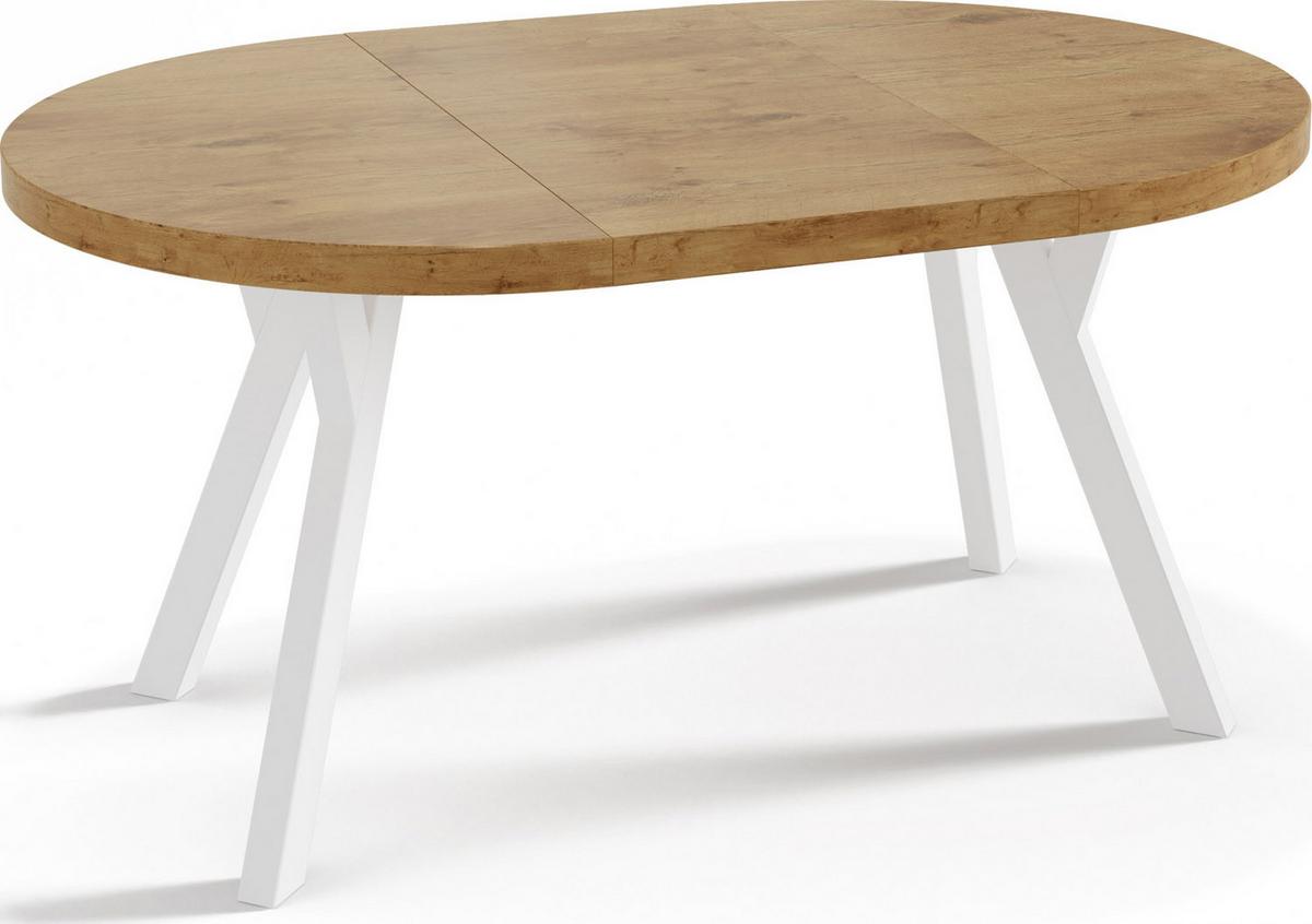 ESSTISCH Twixy runder ausziehbarer, Lancelot Eiche 100-150/100/76 cm - Eichefarben/Weiß, Holz/Holzwerkstoff (100/150/76cm) - WFL GROUP