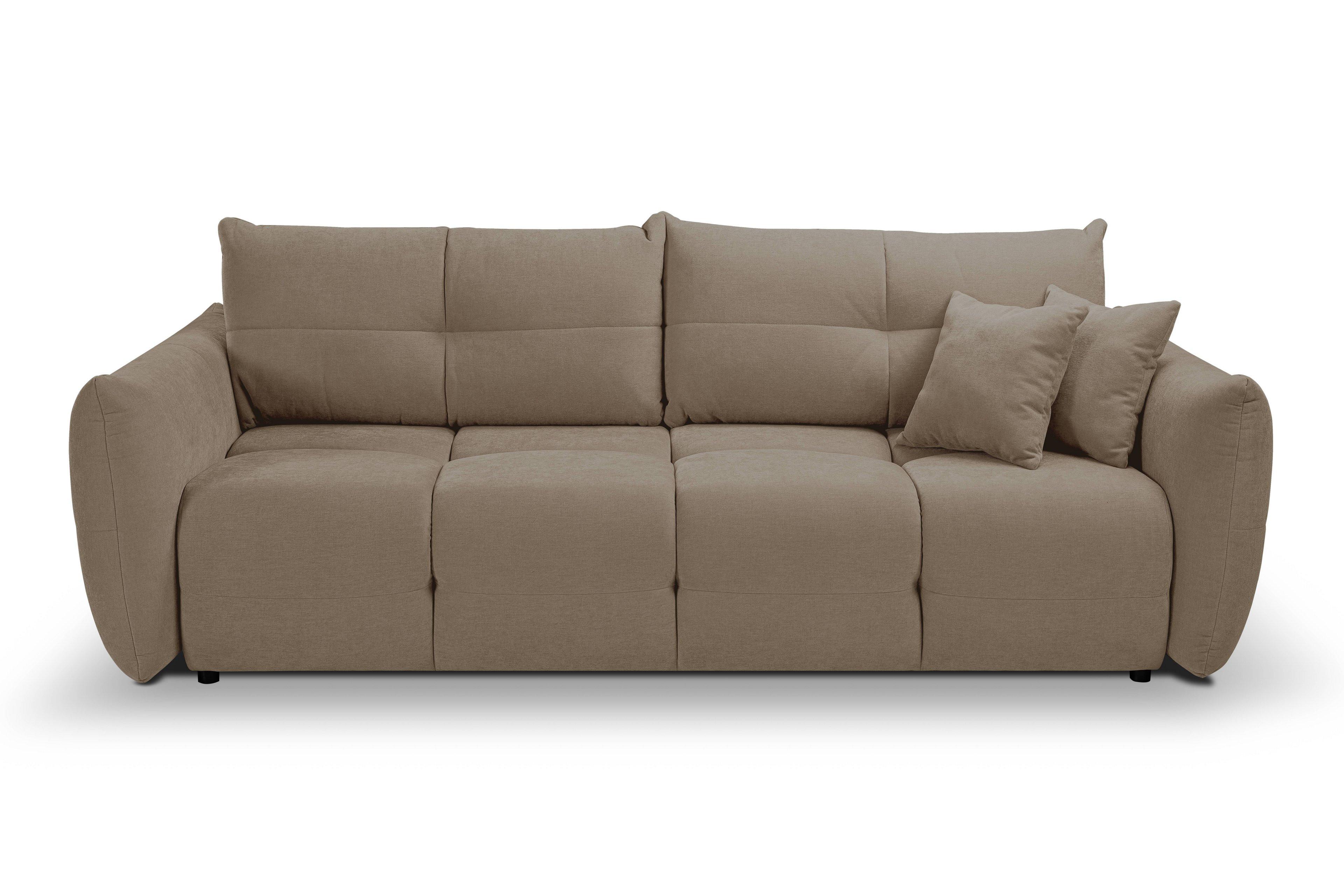 BETTSOFA MODA Beige Chenille-Stoff mit Schlaffunktion - Beige, Holz (245/86/110cm) - MASSENO