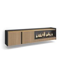 LOWBOARD, Eiche und Schwarz, 212/35/50cm, Elektrokamin XXL, Hängend - Eichefarben, Holzwerkstoff (212/50/35cm) - Skraut Home
