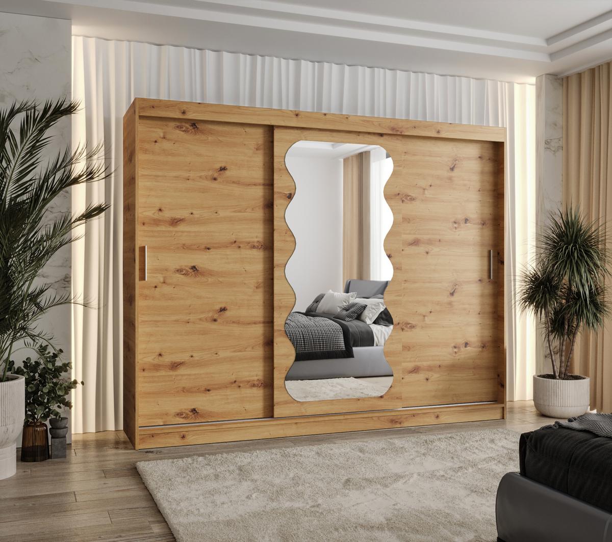 SCHIEBETÜRENSCHRANK mit Spiegel SPOTI 200/250/62 3-türig - Silberfarben/Eiche Artisan, Holz (250/200/62cm) - MÖBEL KRYSPOL
