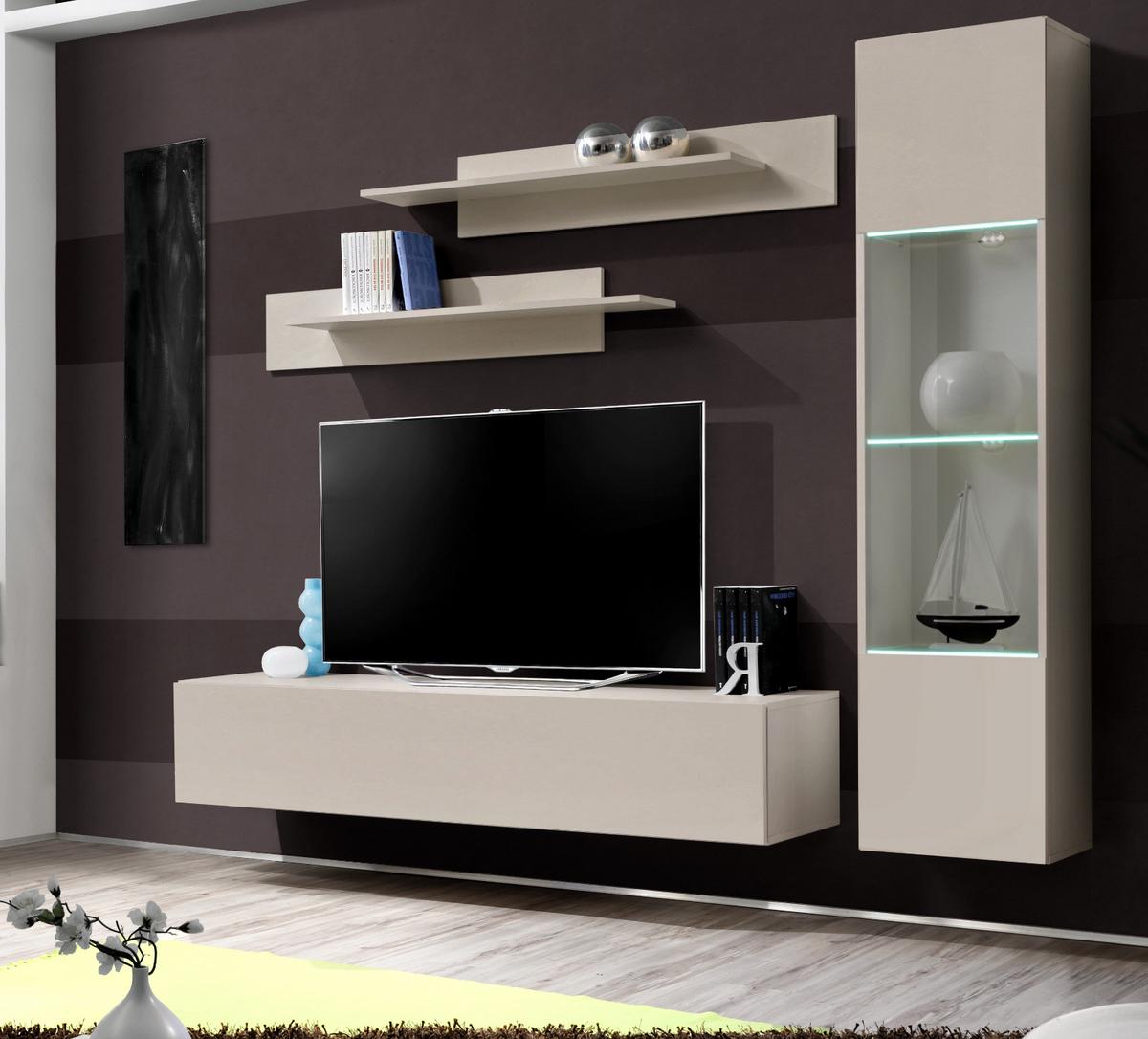 WOHNWAND Kaschmir 210 cm 4-teilig hängend, Schrwankwand mit LED-Beleuchtung - Kaschmir, Glas/Holzwerkstoff (210/170/40cm) - Inn.Furn