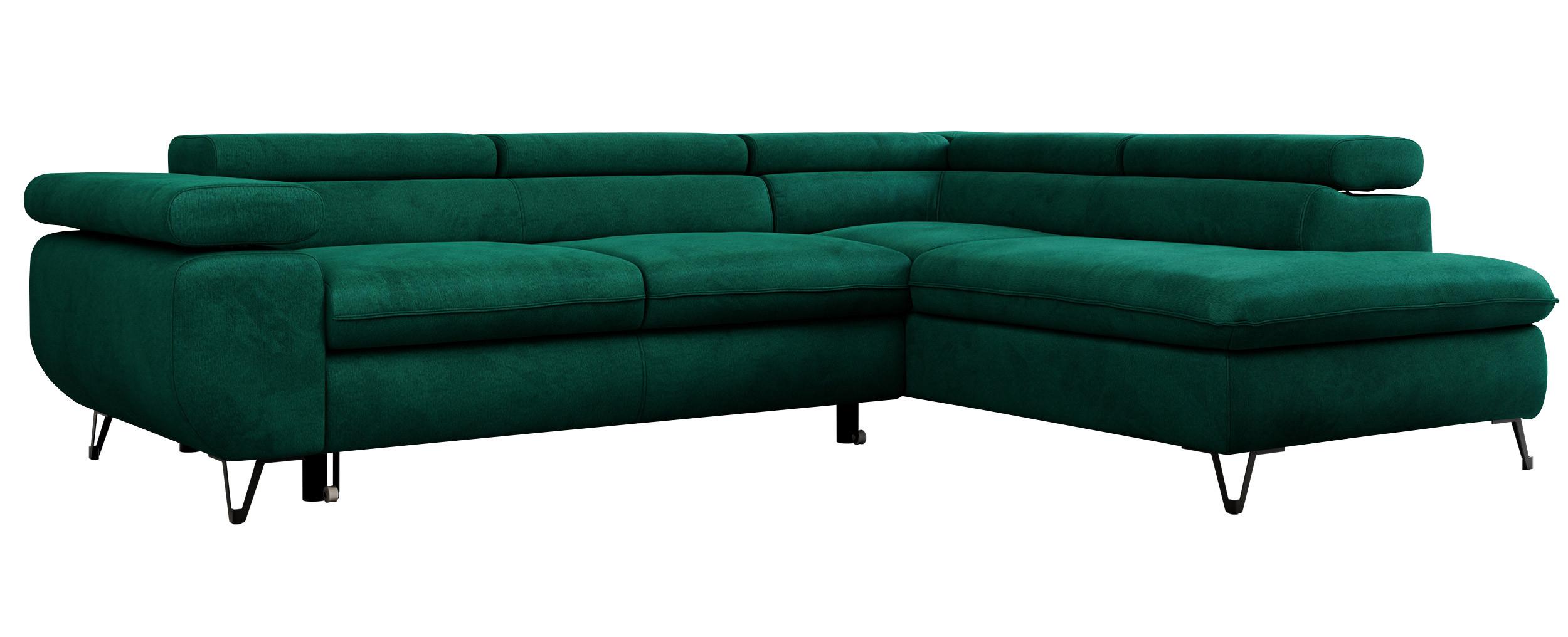 ECKSOFA PEDRO L Dunkelgrün Velvet - Rechts Seite - Dunkelgrün/Schwarz, Textil/Metall (273/208cm) - MKS
