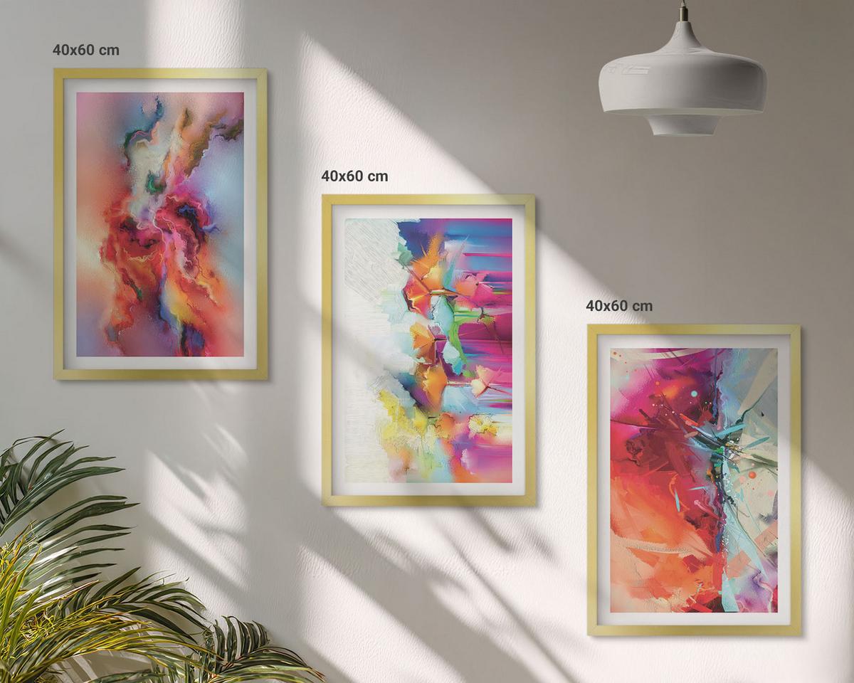 BILDER SET 3er Set - 40x60 cm Goldrahmen - Farbenfrohe Abstraktionen der Form - Goldfarben, Kunststoff (40/60cm) - TULUP