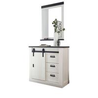GARDEROBEN-SET 2-teilig weiß Pinie, anthrazit, Garderobenkombination mit Kommode, Spiegel - Anthrazit/Weiß, Holzwerkstoff (93/200/43cm) - Furn.Design