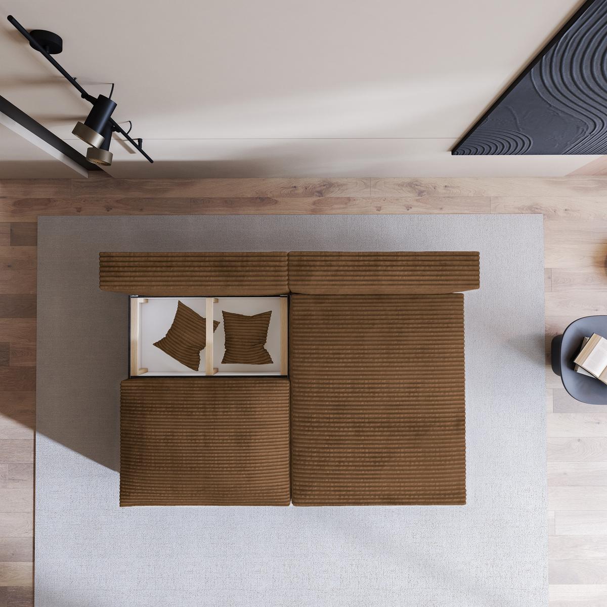 ECKSOFA FIORO Kupferfarben Kordstoff mit Schlaffunktion - Kupferfarben, Holz (204/148cm) - MASSENO