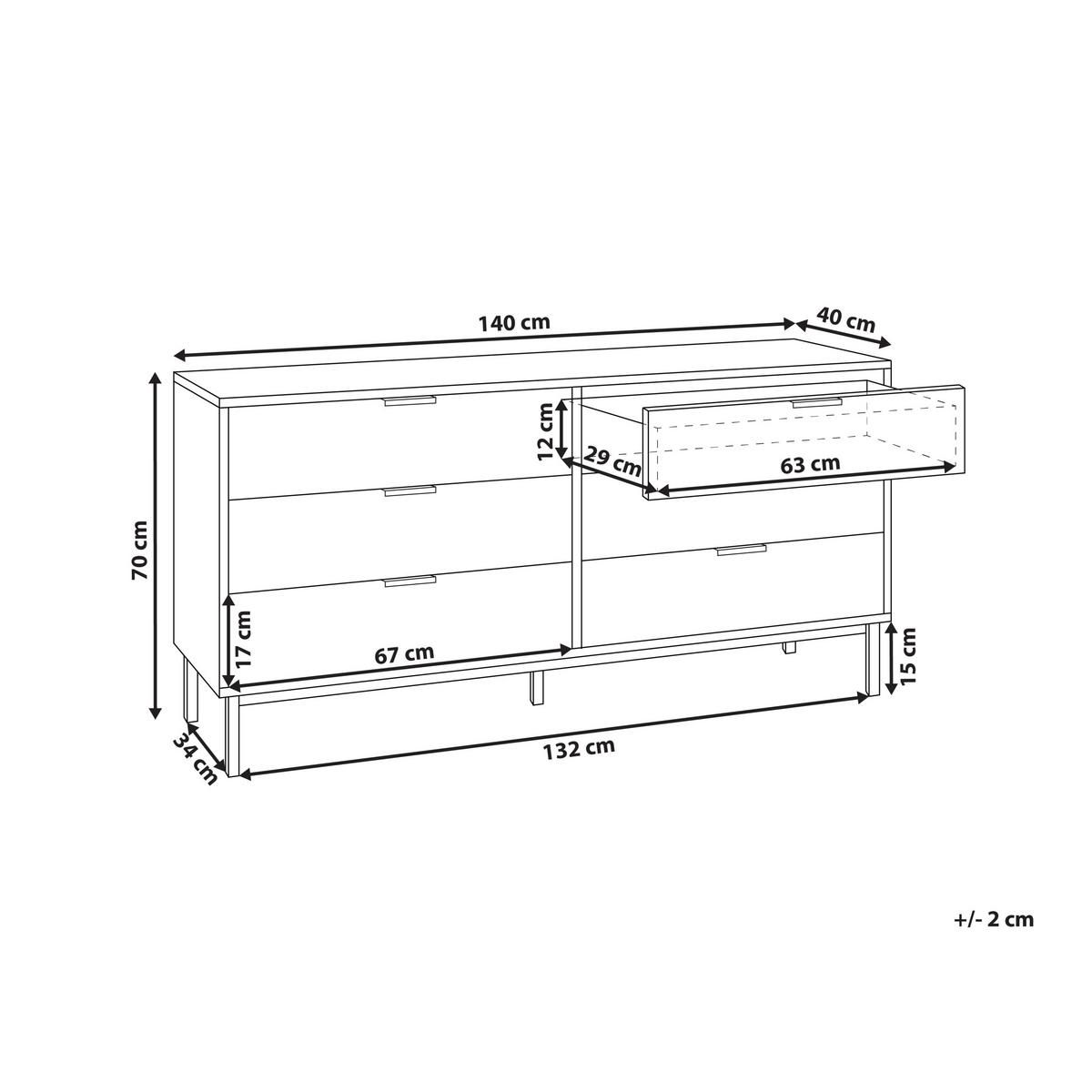 KOMMODE mit 6 Schubladen Hellbraun Royalla - Hellbraun, Holzwerkstoff (140/68/40cm) - Beliani