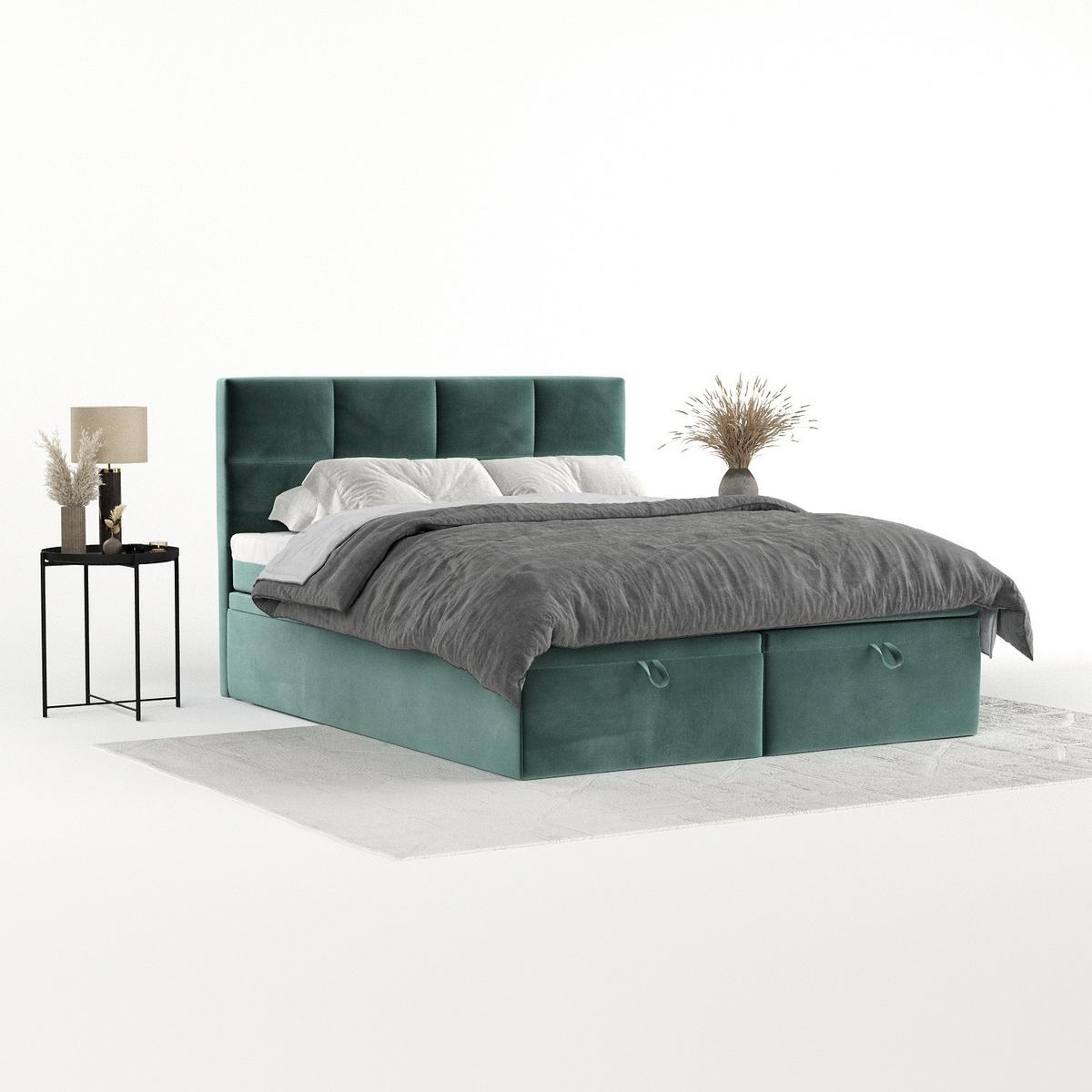 BOXBETT Tessa 160/200 cm Türkis im Kronos Stoff - Türkis/Schwarz, Holz/Holzwerkstoff (160/200cm) - AltaBeds