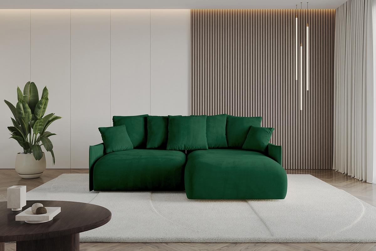 ECKSOFA Ottomane rechts ONESK-L-v1 216x177x72 Grün Velours - Grün, Holzwerkstoff/Kunststoff (177/216cm) - ALTDECOR