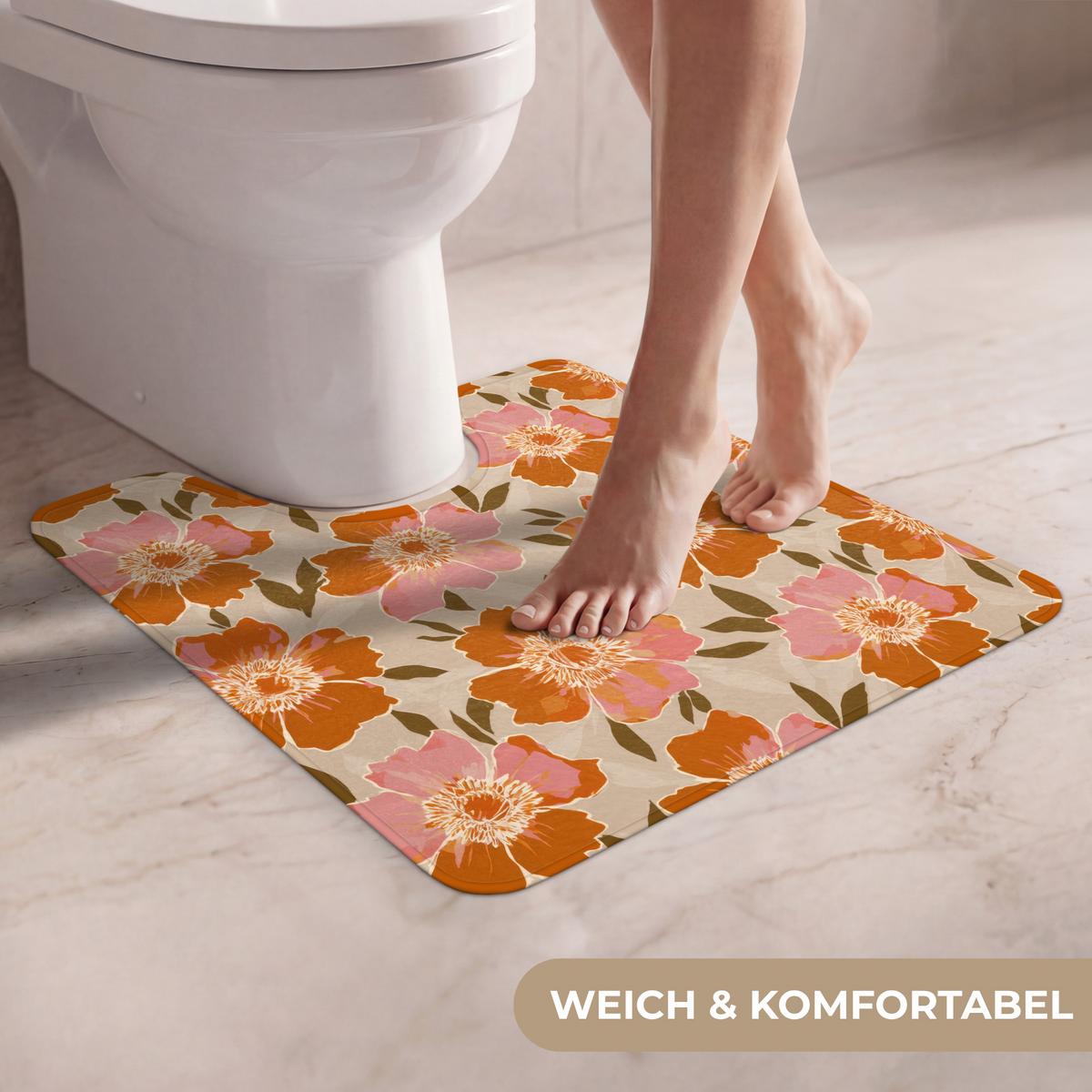WC-VORLEGER Blumen - Motiv - Retro Toilettenvorleger 55x60 cm - Multicolor, Textil (55/1cm) - OnlyWow