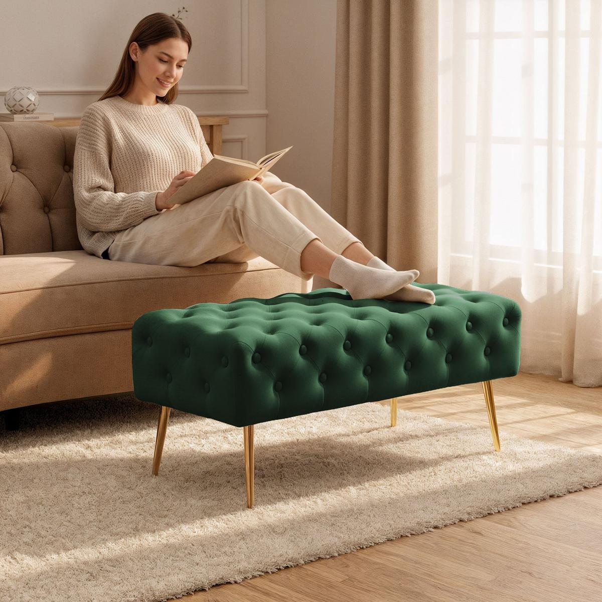 POLSTERBANK mit Samt - Optik Grün 42/41/42 - Grün, Textil (100/41/42cm) - RAUMHIRSCH FURNITURE