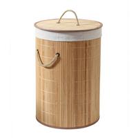 WÄSCHEKORB aus Bambus rund 60l - 40/40/50 cm - Eschefarben, Holzwerkstoff (40/50/42cm) - Calicosy