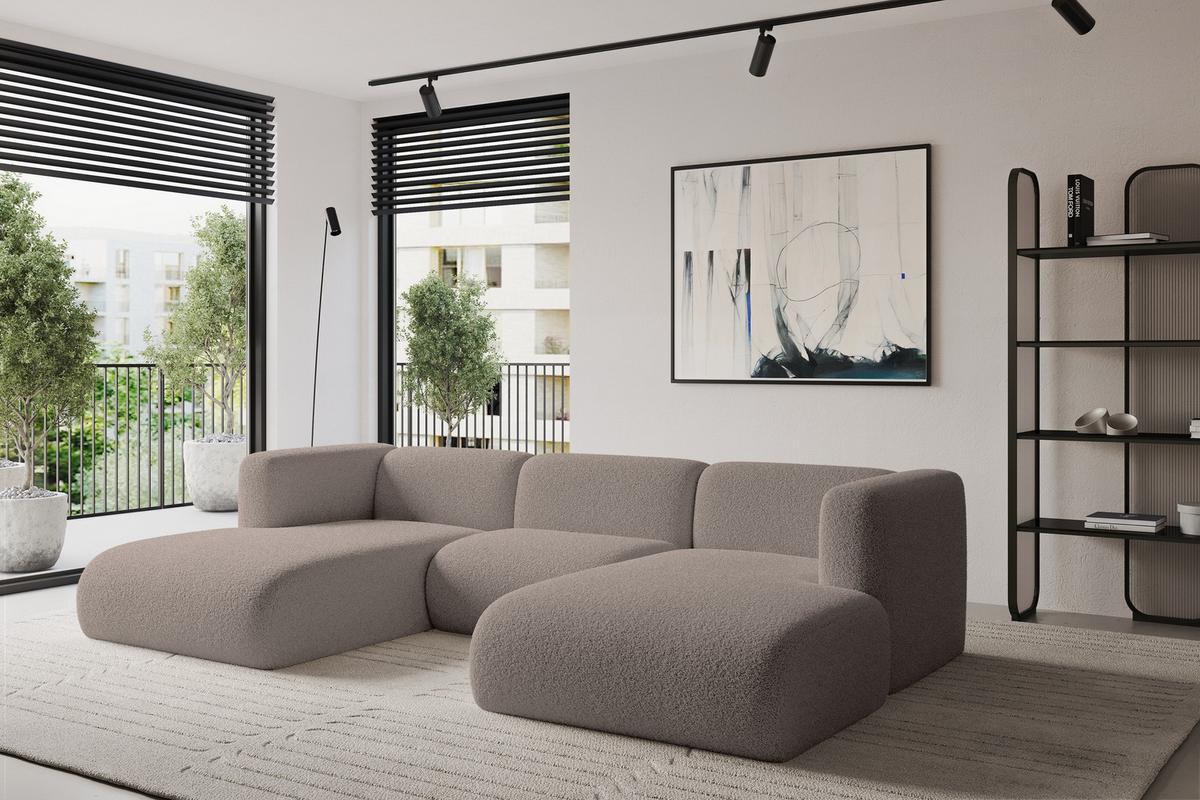 WOHNLANDSCHAFT MIRA-U1 317x179x70 Braun Bouclé - Dunkelbraun/Schwarz, Holzwerkstoff/Kunststoff (317/70/179cm) - ALTDECOR