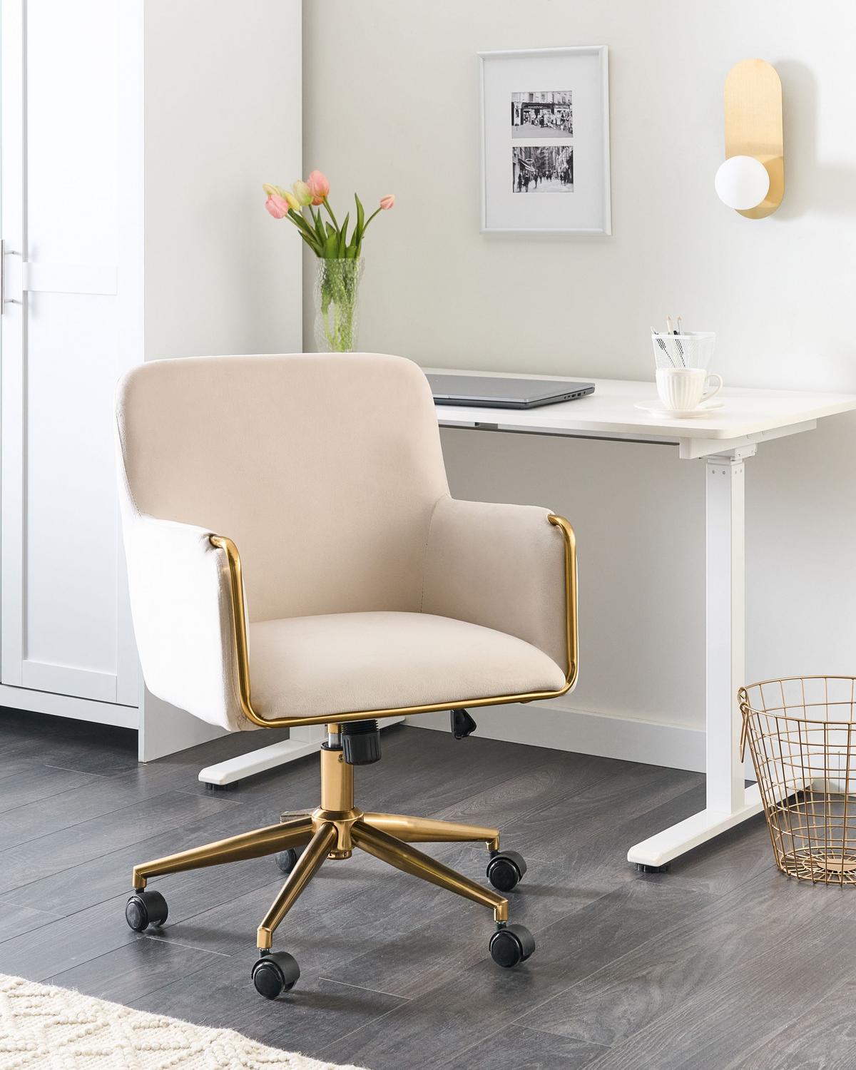 SCHREIBTISCHSTUHL Samtstoff Cremeweiß Altona - Weiß, Textil (59/84/59cm) - Beliani