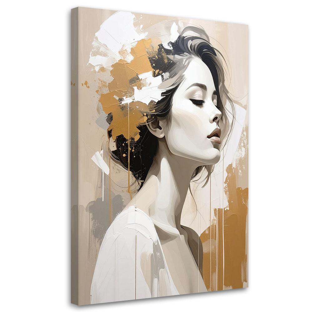 WANDBILD, Subtiles Frauenporträt in Beige und Grau - Weiß, Textil (70/100cm) - Feeby
