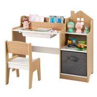 KINDERSCHREIBTISCHE mit Stühlen natur(2-tlg) - Naturfarben, Holzwerkstoff (94/76.5/50cm) - COSTWAY