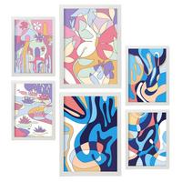 POSTER Set Mit 6 Ethikstile In Blume Zusammenfassung Ästhetische Dekorative Gemälde Für Ihr Wohnzimmer, Schlafzimmer, Zuhause A3 & A4 Weißer Rahmen - Weiß, Papier (29/3cm) - Nacnic