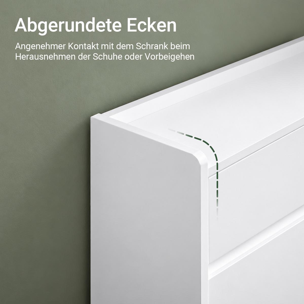 SCHUHKIPPER mit 4 Klappen, Schuhschrank schmal, nur 19 cm tief, 98x19x95 cm, Weiß, 4 Klappen und 2 Schubladen, für Flur, Diele & kleine Wohnungen - Weiß, Holz (98/95/19cm) - SoBuy