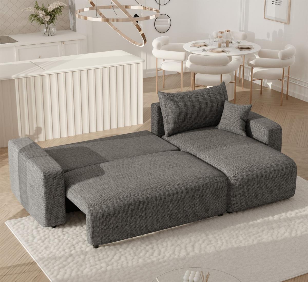 ECKSOFA Luna Mit Schlaffunktion - Grau, Holzwerkstoff/Textil (145/248cm) - Fun Möbel