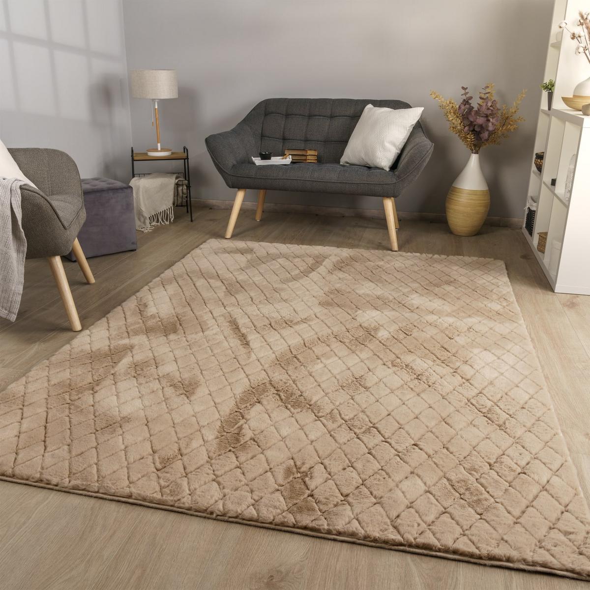 HOCHFLORTEPPICH Rauten Beige 120 x 160 cm - Beige, Kunststoff (120/160cm) - TT Home