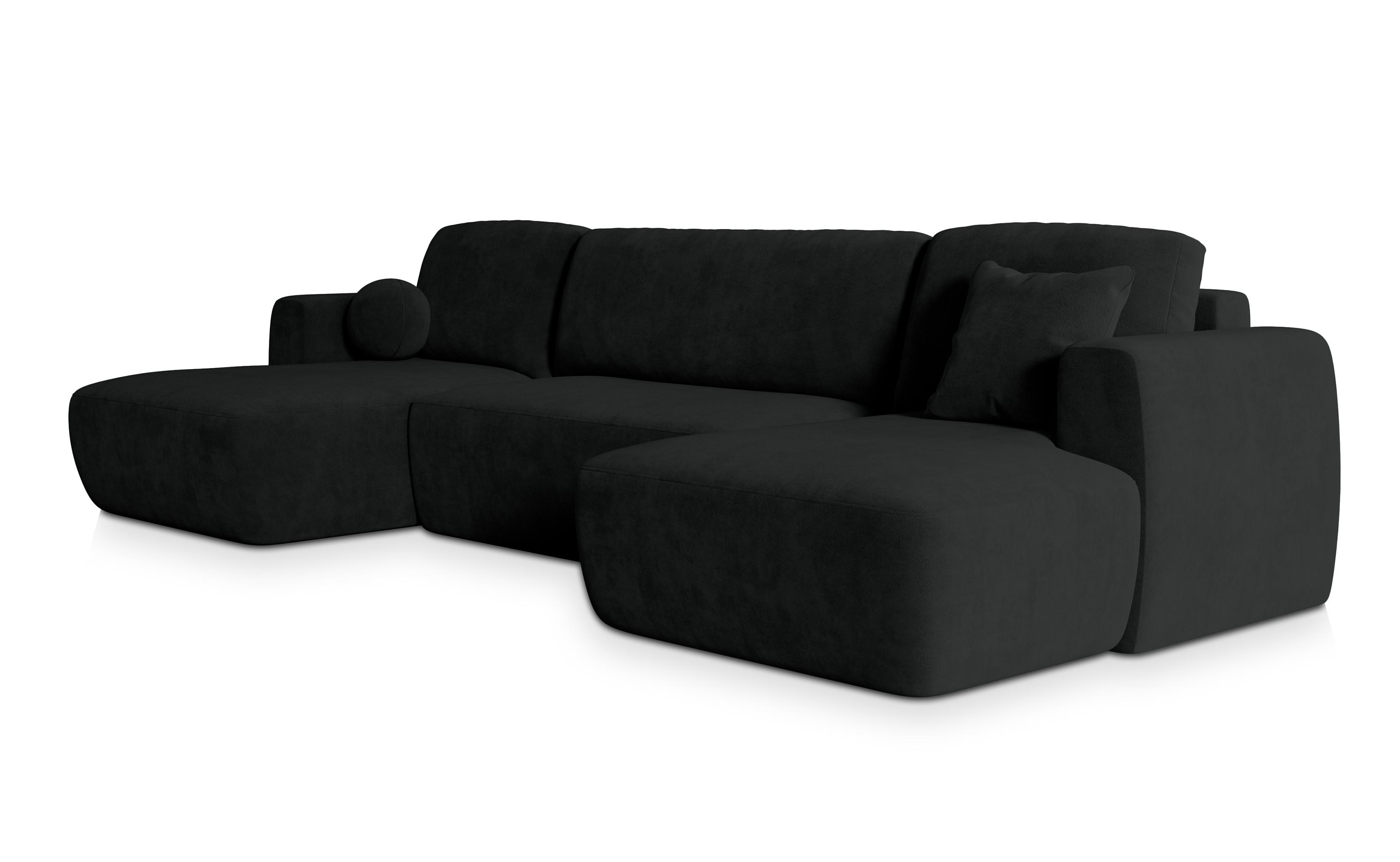 WOHNLANDSCHAFT SENTUM K Schwarz Plüsch-Stoff mit Schlaffunktion - Schwarz, Holz/Kunststoff (330/90/148cm) - MASSENO