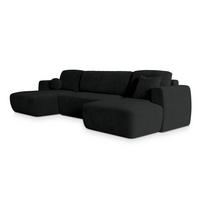 WOHNLANDSCHAFT SENTUM K Schwarz Plüsch-Stoff mit Schlaffunktion - Schwarz, Holz/Kunststoff (330/90/148cm) - MASSENO