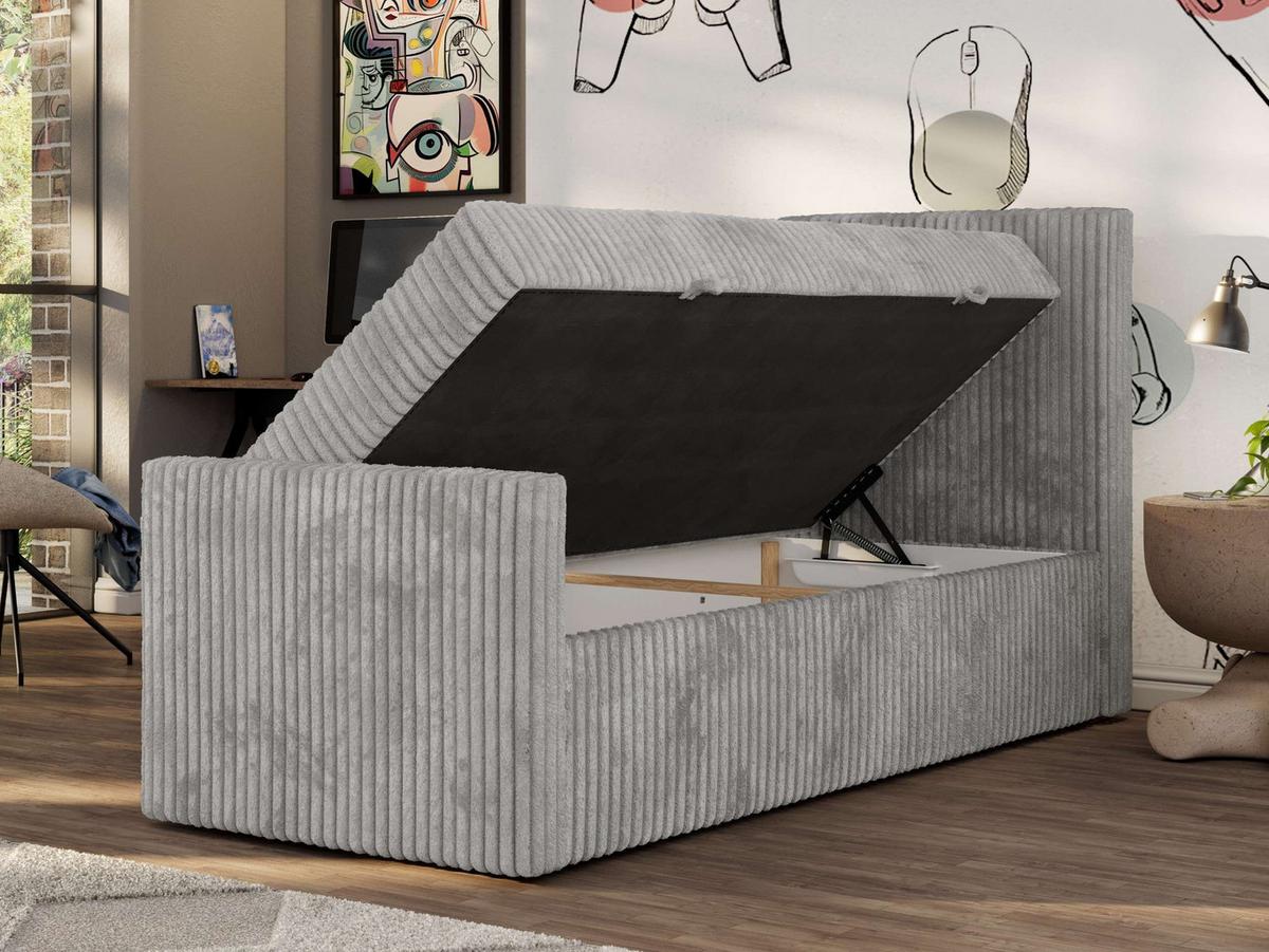 JUGENDBETT TILIO DUO 90/200 - Hellgrau Cord - H4 - Rechts Seite - Hellgrau, Textil (200/90cm) - MKS