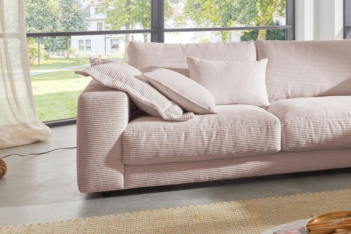 ECKSOFA MADELINE Pink Cord - Schwarz/Rosa, Kunststoff/Textil (325/224cm) - KAWOLA