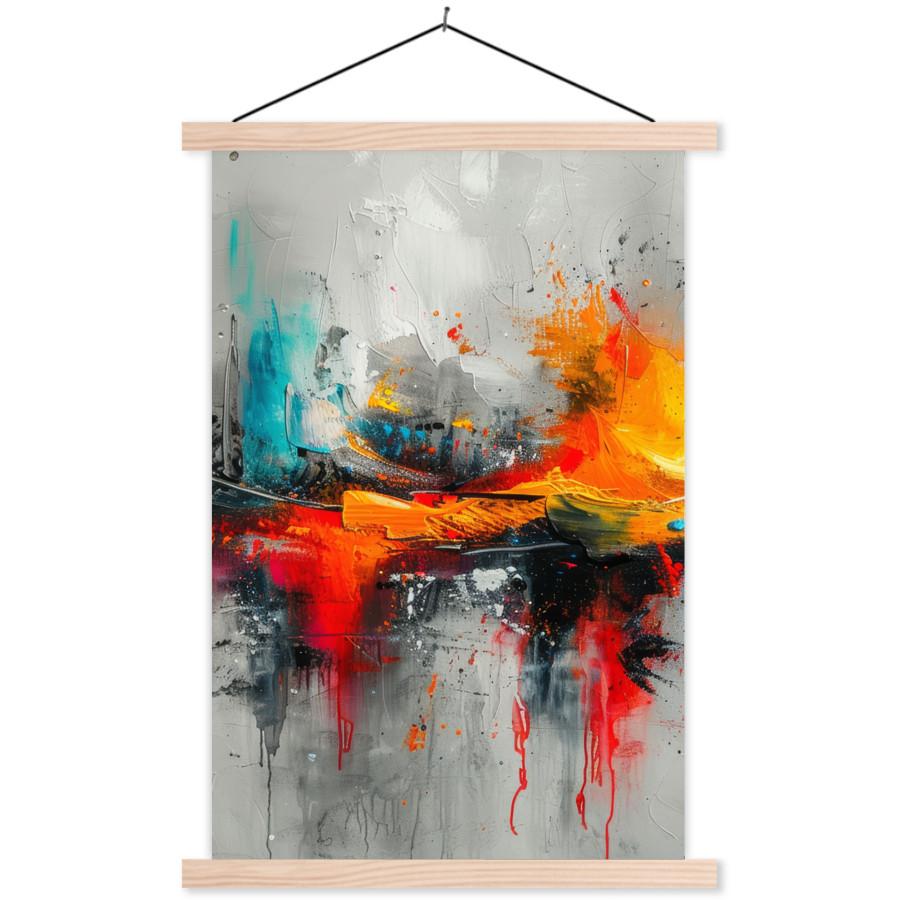 POSTER MIT MAGNETLEISTEN Moderne Kunst - Orange - Grau - Abstrakt Deko Wohnzimmer 40x60 cm - Hellgrau, Textil (40/60/0.15cm) - MuchoWow