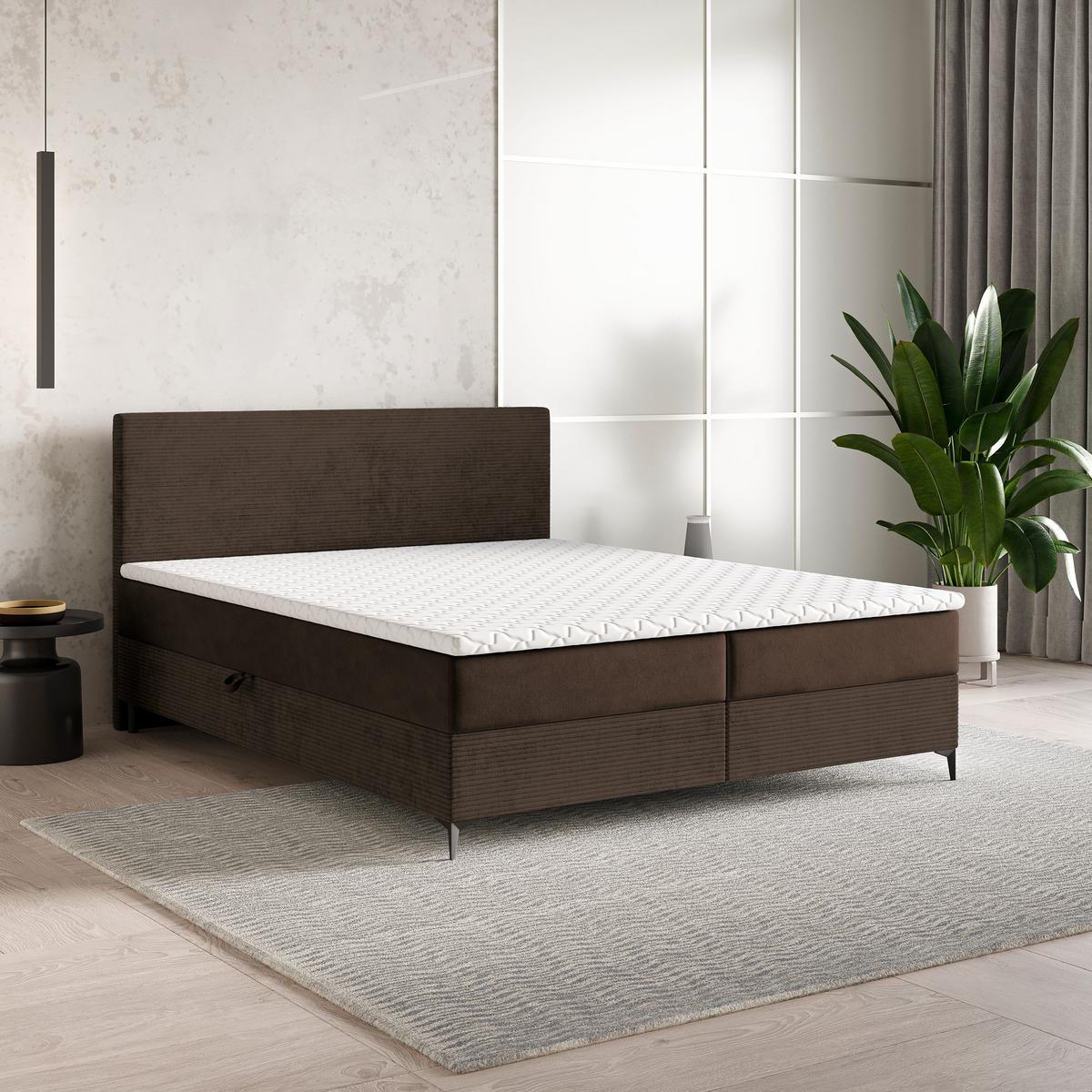 BOXBETT TORREL 140x200 cm mit Matratze und Topper - Braun - Braun, Holz (140/200cm) - MASSENO