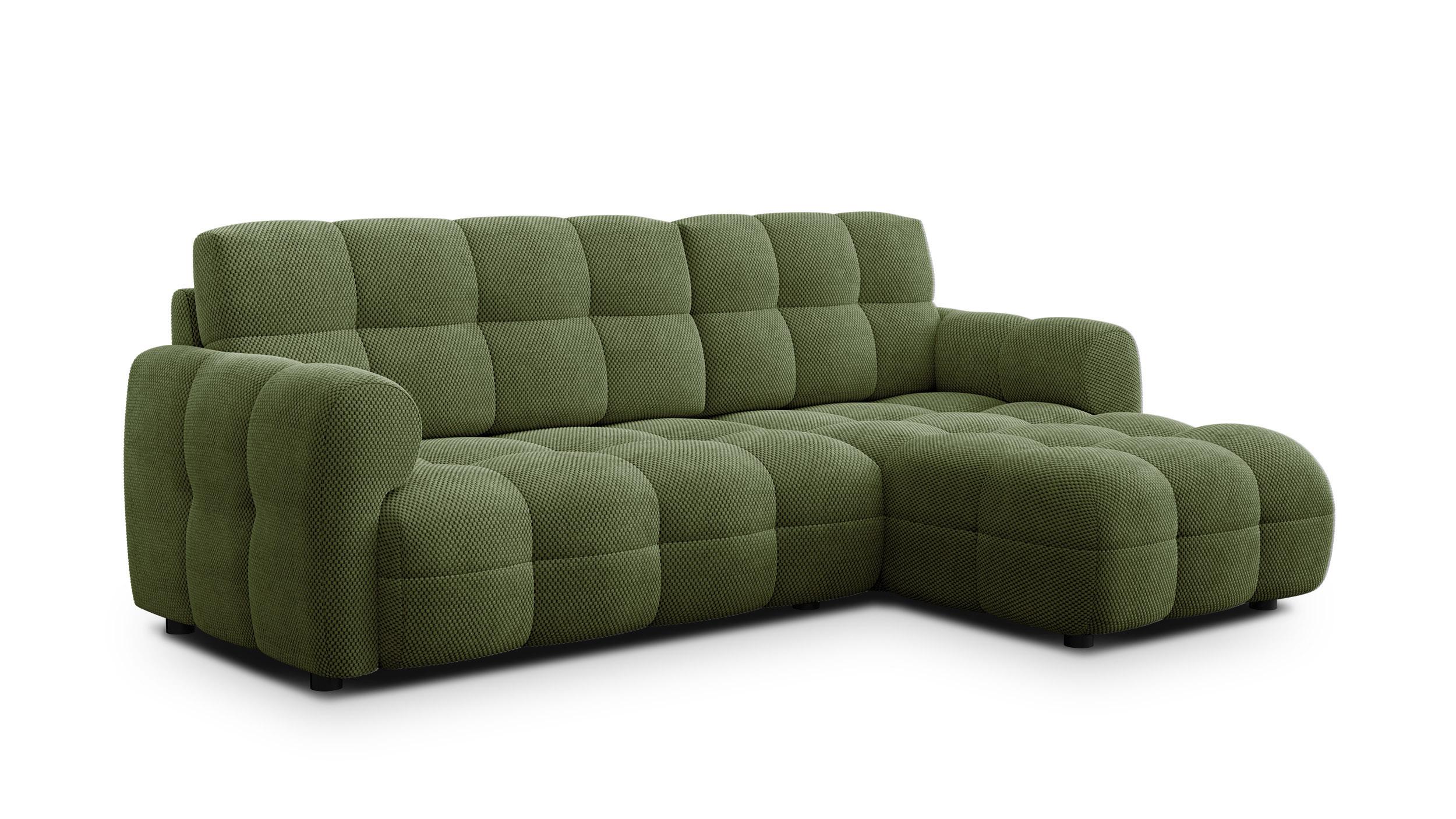 ECKSOFA MELLOW 3-Sitzer, olive - Schwarz/Grün, Holz/Textil (232/156cm) - Wozimo