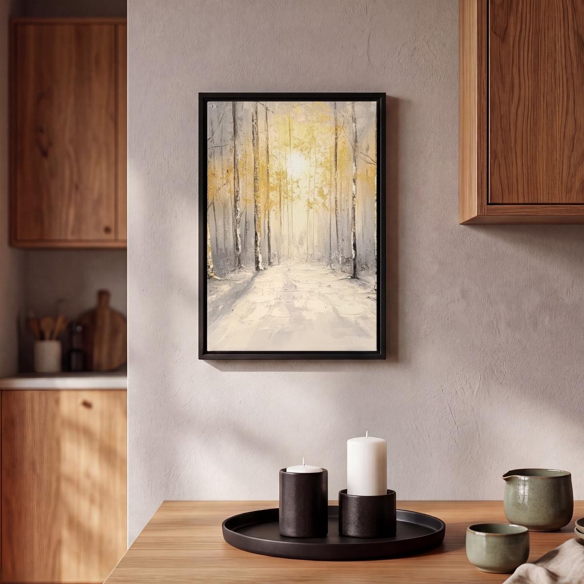 LEINWAND Bilder mit Rahmen - Winter - Abstrakt - Schnee - Natur - Sonne - 20x30 - Grau, Textil (20/30cm) - MuchoWow
