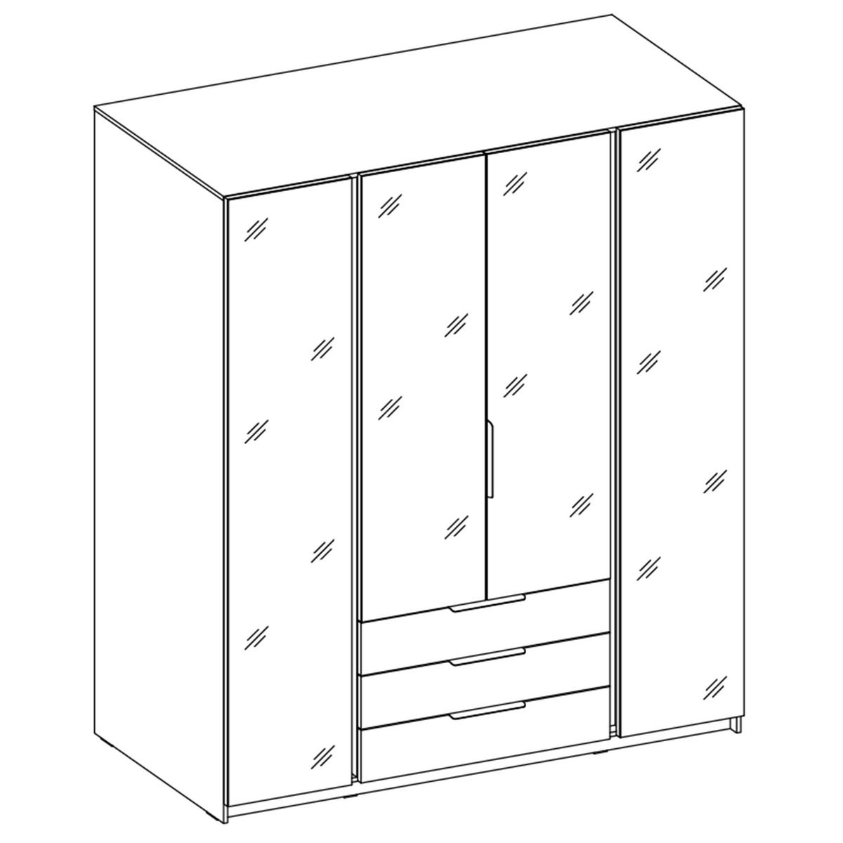 KLEIDERSCHRANK Nehir Schwarz/Eiche Evoke 200 cm - 4T3S Modern mit Schubladen und 4 Spiegeln - Eichefarben/Schwarz, Holzwerkstoff/Kunststoff (200/239/61.9cm) - AX Living