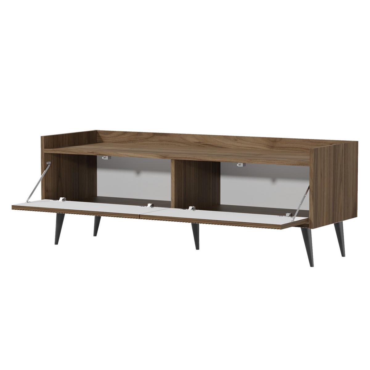 LOWBOARD Amfali mit 2 Klapptüren, geriffelte Fronten, Push-to-open, Metallbeine, 120 cm, Frühlings-Eiche - Eichefarben/Schwarz, Holzwerkstoff/Metall (121/45/41cm) - Beautysofa