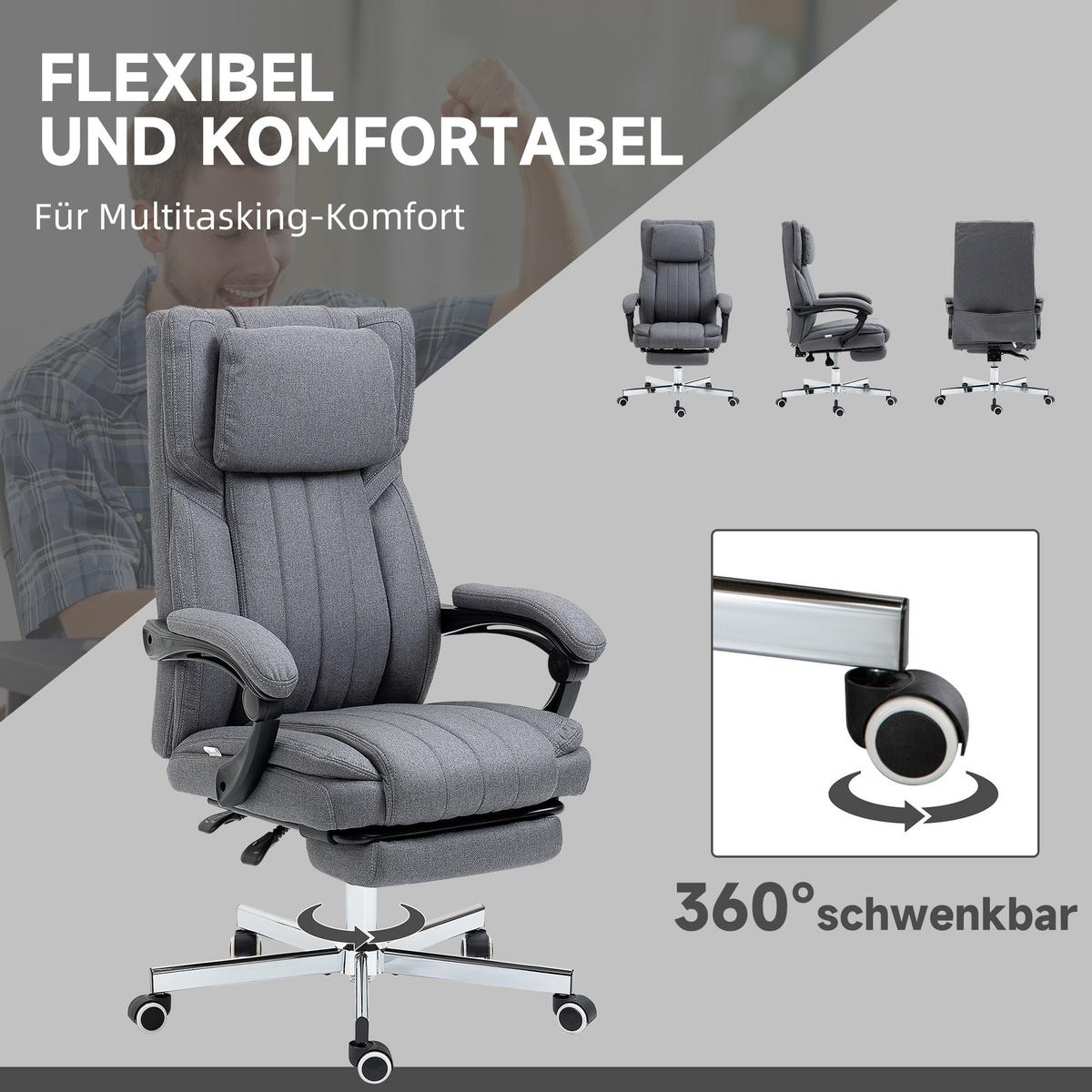 BÜROSTUHL mit Massagefunktion, Grau - Grau, Kunststoff (61/118/65cm) - Vinsetto