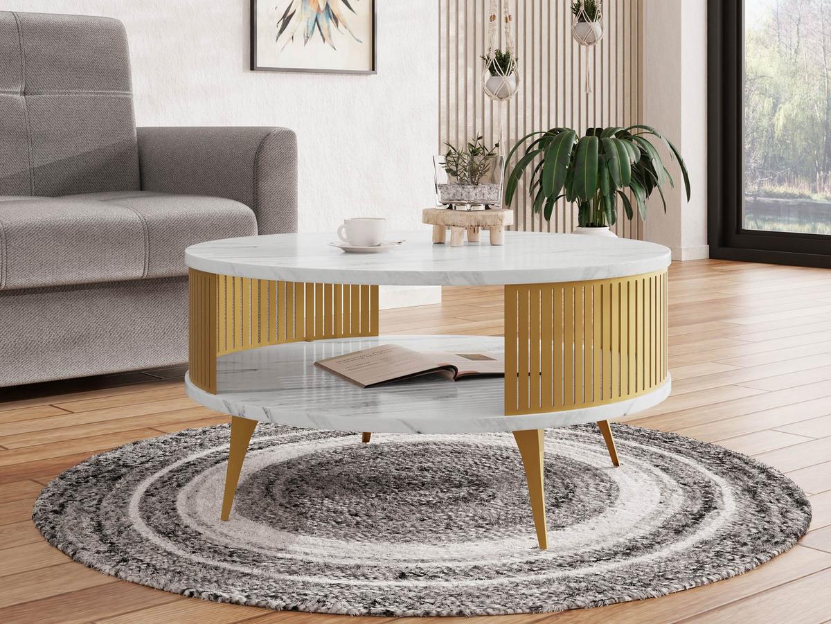 COUCHTISCH Roenni Gold - Weiß Hochglanz/Goldfarben, Holzwerkstoff/Metall (75/75/44cm) - MIRJAN24