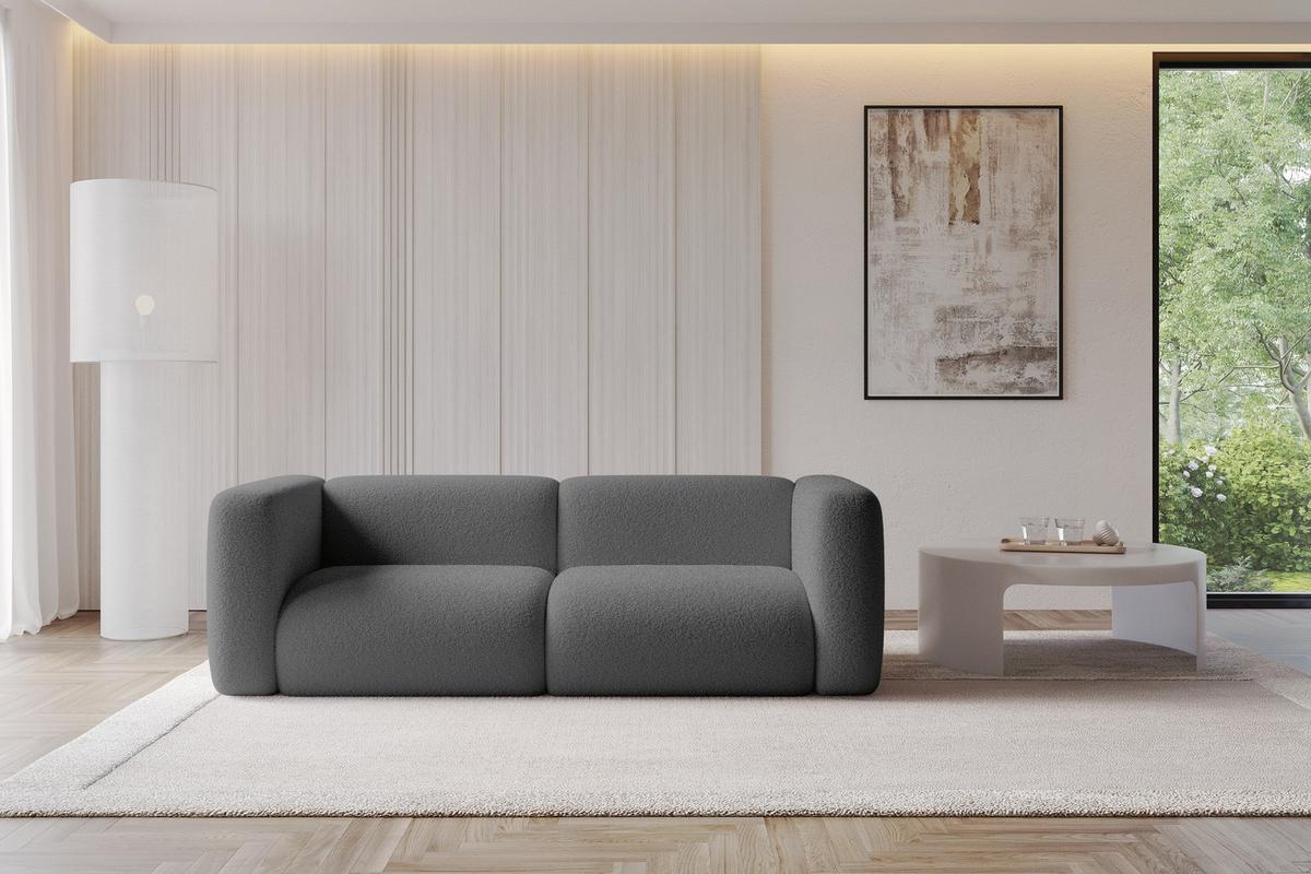 MODULARES Sofa 2-SITZER MIRA-S1 228x89x70 Grau cm Bouclé - Platinfarben/Schwarz, Holzwerkstoff/Kunststoff (228/70/89cm) - ALTDECOR