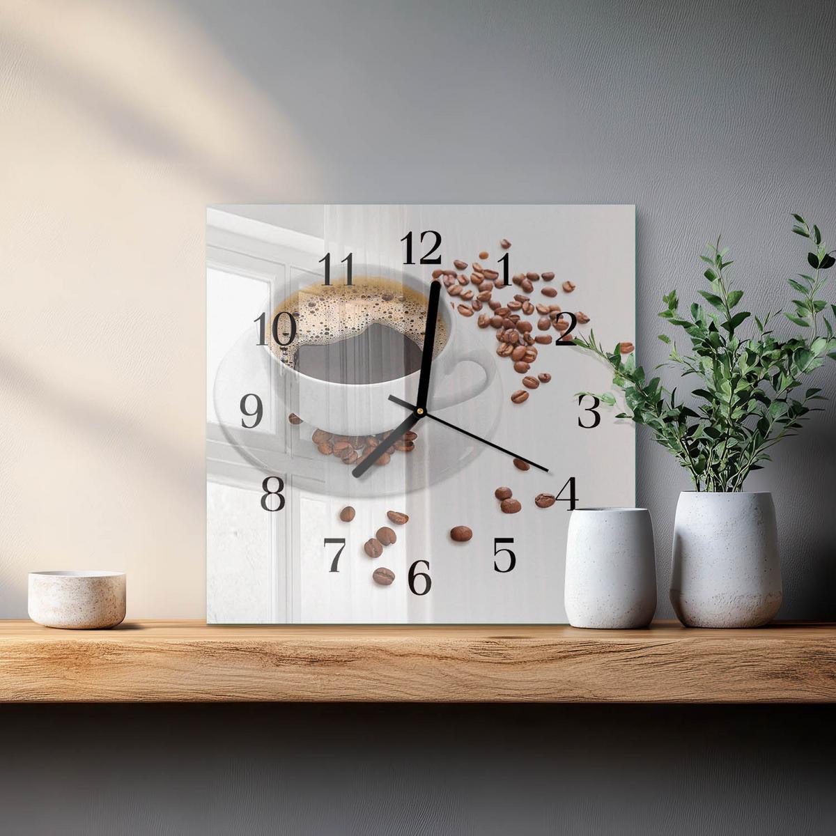 WANDUHR aus Glas 30x30 cm - Kaffee - Weiß, Glas (30/30/0.4cm) - TULUP
