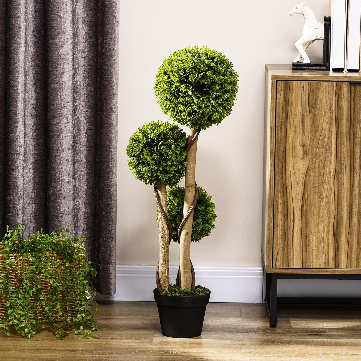 KÜNSTLICHE Pflanze, Kunstpflanze, 90 cm Buchsbaum im Blumentopf, Grün - Schwarz/Braun, Kunststoff (90cm) - HOMCOM