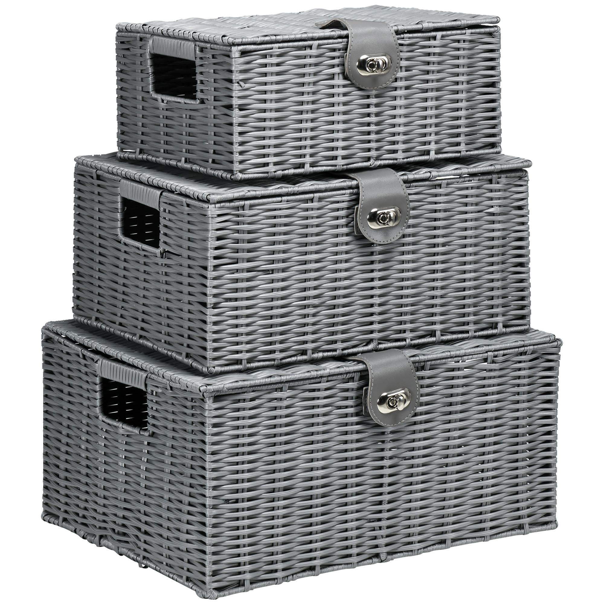 AUFBEWAHRUNGSKORB 3er Set PP Metall Grau - Grau, Metall (28.5/18/35.5cm) - HOMCOM