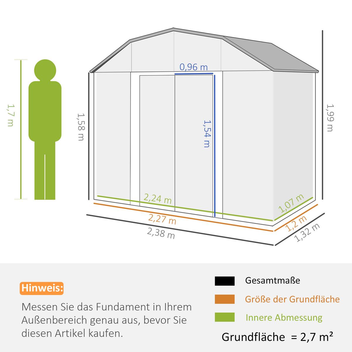 GERÄTEHAUS aus Stahl, 2,7 m² Geräteschuppen mit UV-Schutz, Dunkelgrau - Dunkelgrau, Metall (132/198.5/238cm) - Outsunny